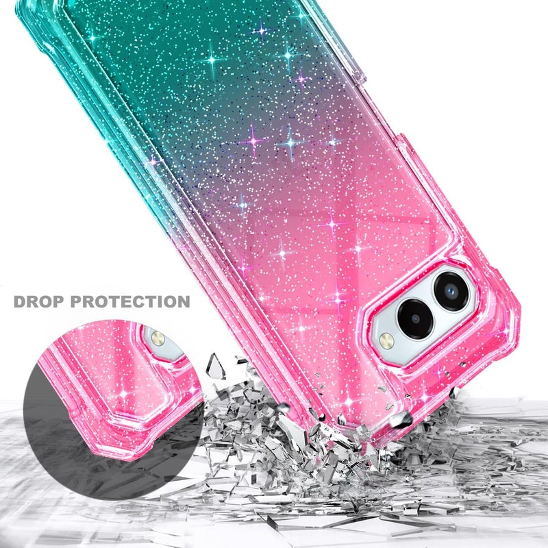 NZND Designed for T-Mobile REVVL 8 Phone Case, Glitter Pink/Aqua | with Screen Protector, Full-Body Shockproof Protective Rugged Impact Resist Bumper Cover - Image 5